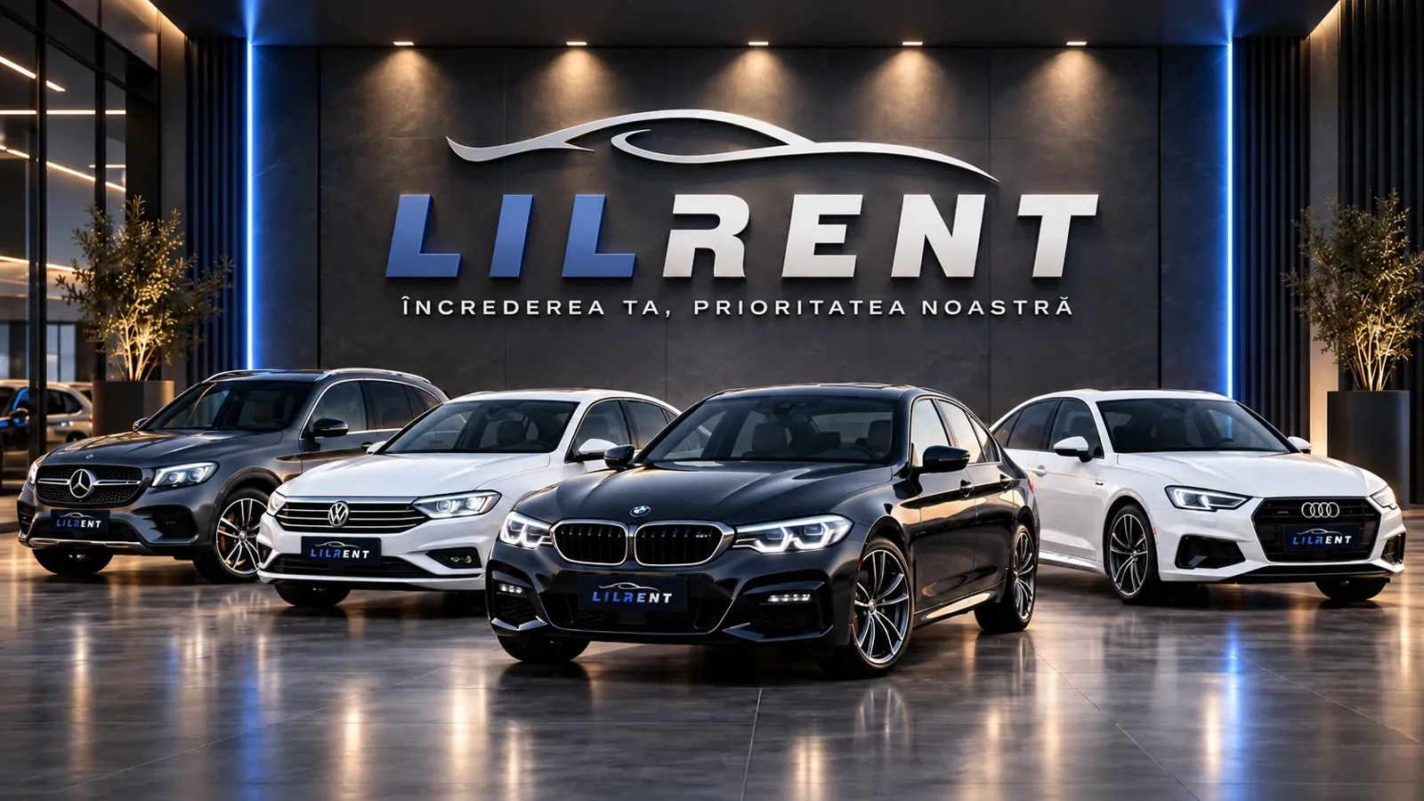 Showroom LilRent cu Mercedes-Benz, Volkswagen Jetta, BMW și Audi